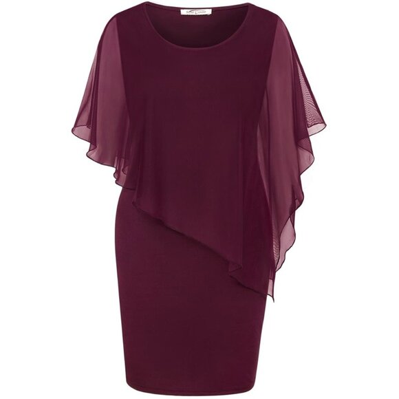 NWT SeSe Code Burgundy Dress W/Mesh Cape Overlay - Picture 1 of 6